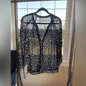 Joie black and White Silk Blouse size Large